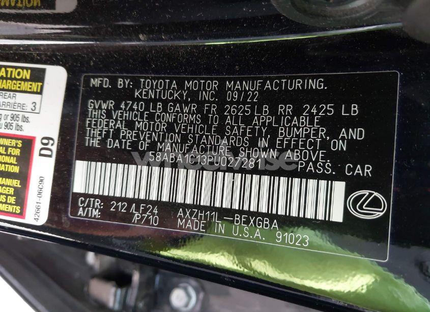 Photo 9 of 2023 Lexus Es 300H F SPORT HANDLING (VIN 58ABA1C13PU027281)