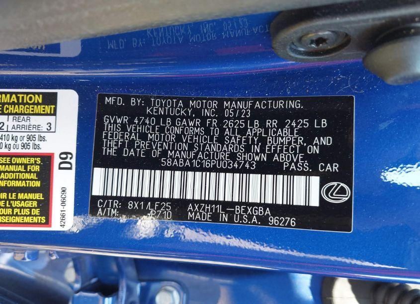 Photo 9 of 2023 Lexus Es 300H F SPORT HANDLING (VIN 58ABA1C16PU034743)