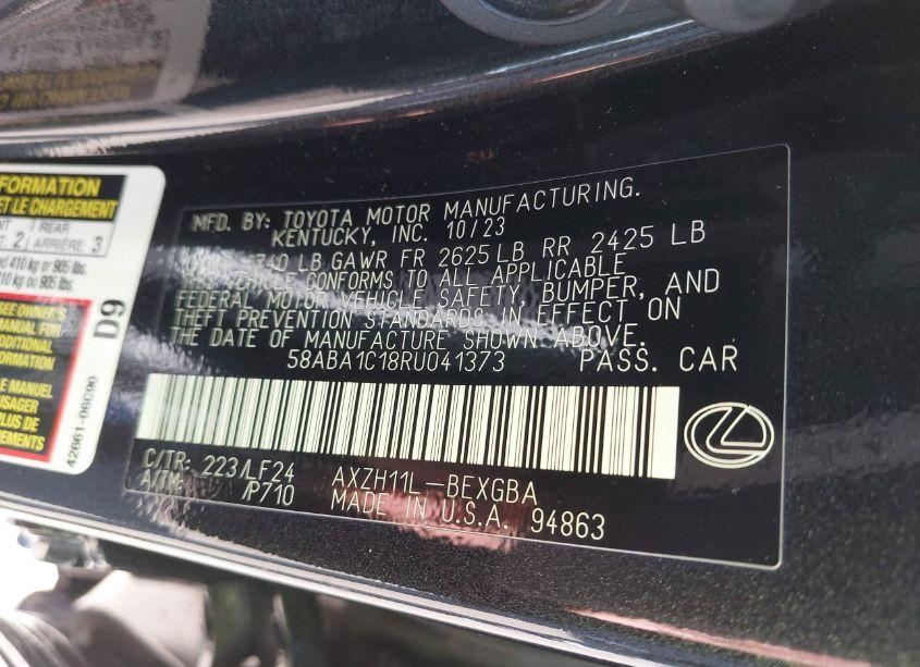 Photo 9 of 2024 Lexus Es 300H F SPORT HANDLING (VIN 58ABA1C18RU041373)