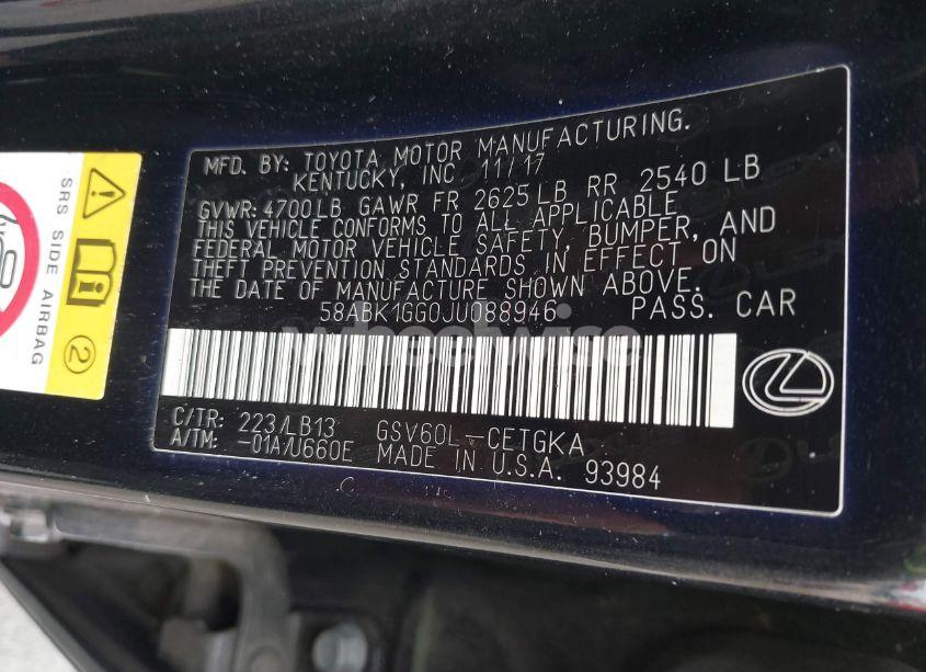 Photo 9 of 2018 Lexus Es 350 (VIN 58ABK1GG0JU088946)