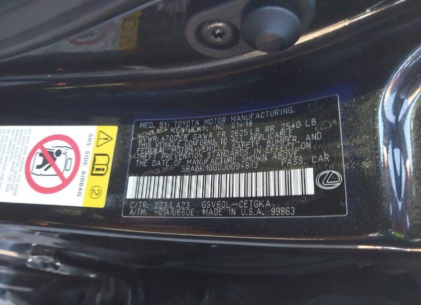 Photo 9 of 2018 Lexus Es 350 (VIN 58ABK1GG0JU094813)