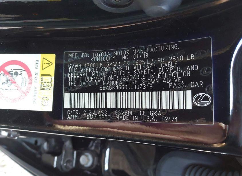 Photo 9 of 2018 Lexus Es 350 (VIN 58ABK1GG0JU107348)