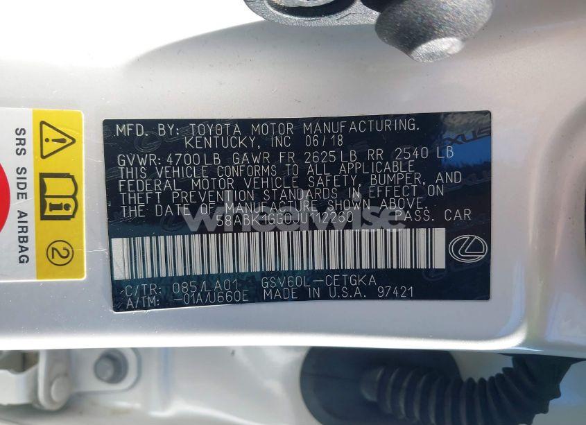 Photo 9 of 2018 Lexus Es 350 (VIN 58ABK1GG0JU112260)