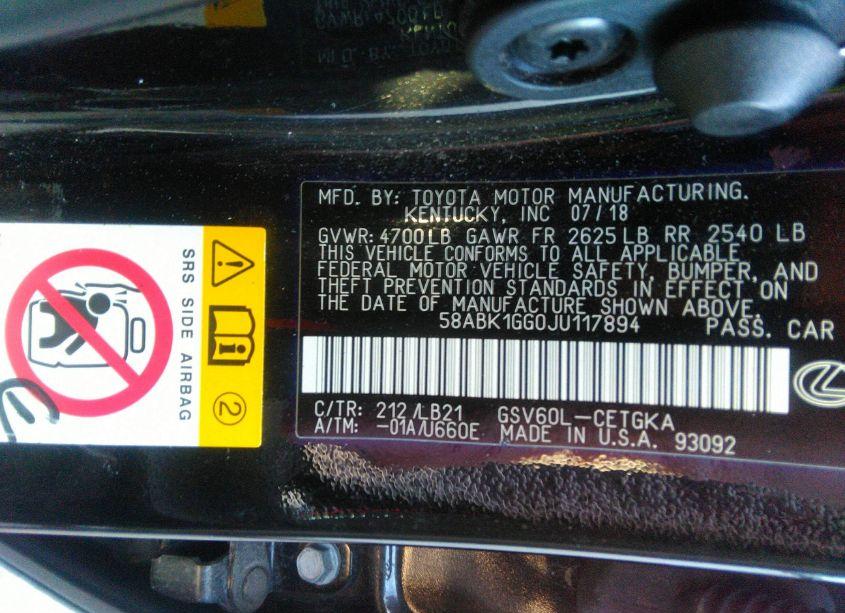 Photo 9 of 2018 Lexus Es 350 (VIN 58ABK1GG0JU117894)