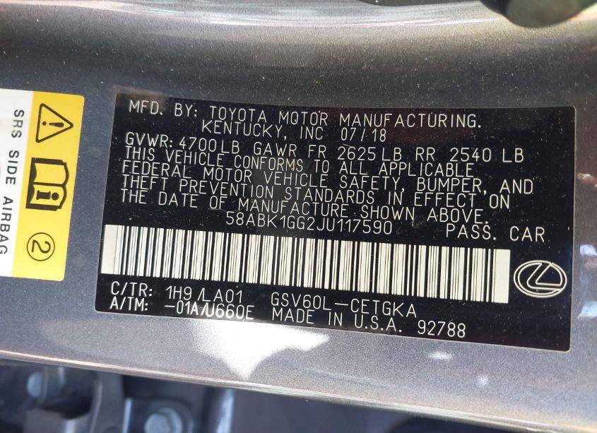 Photo 9 of 2018 Lexus Es 350 (VIN 58ABK1GG2JU117590)