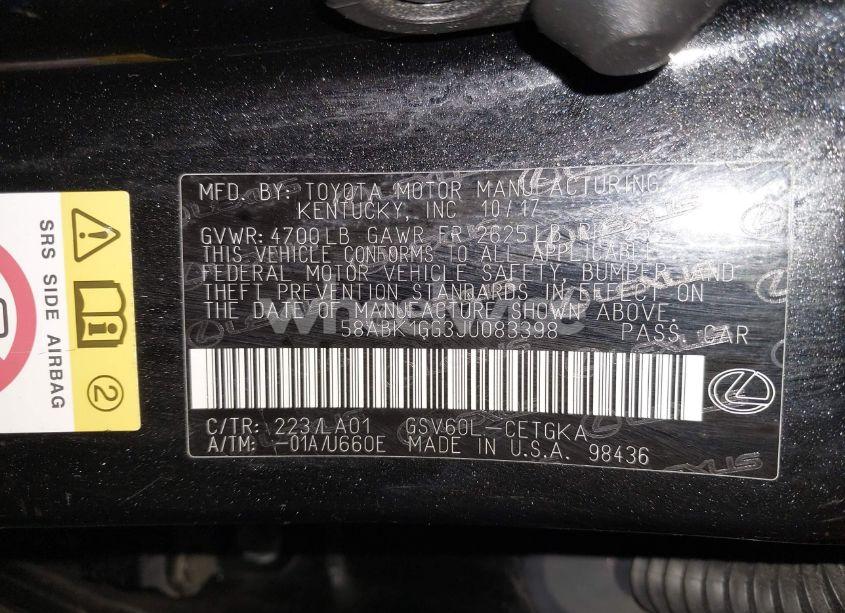 Photo 9 of 2018 Lexus Es 350 (VIN 58ABK1GG3JU083398)