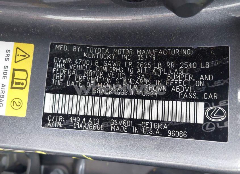 Photo 9 of 2018 Lexus Es 350 (VIN 58ABK1GG3JU110924)