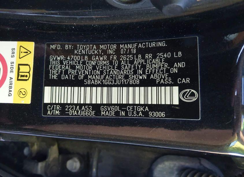 Photo 9 of 2018 Lexus Es 350 (VIN 58ABK1GG3JU117808)