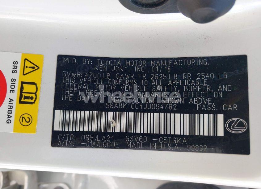 Photo 9 of 2018 Lexus Es 350 (VIN 58ABK1GG4JU094782)