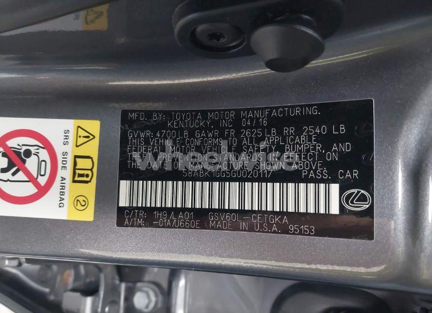 Photo 9 of 2016 Lexus Es 350 (VIN 58ABK1GG5GU020117)