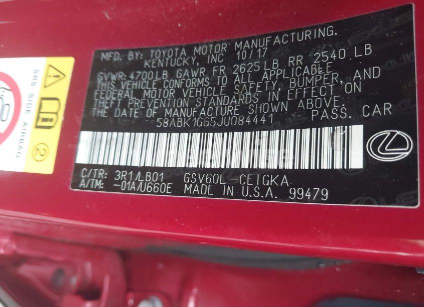 Photo 9 of 2018 Lexus Es 350 (VIN 58ABK1GG5JU084441)