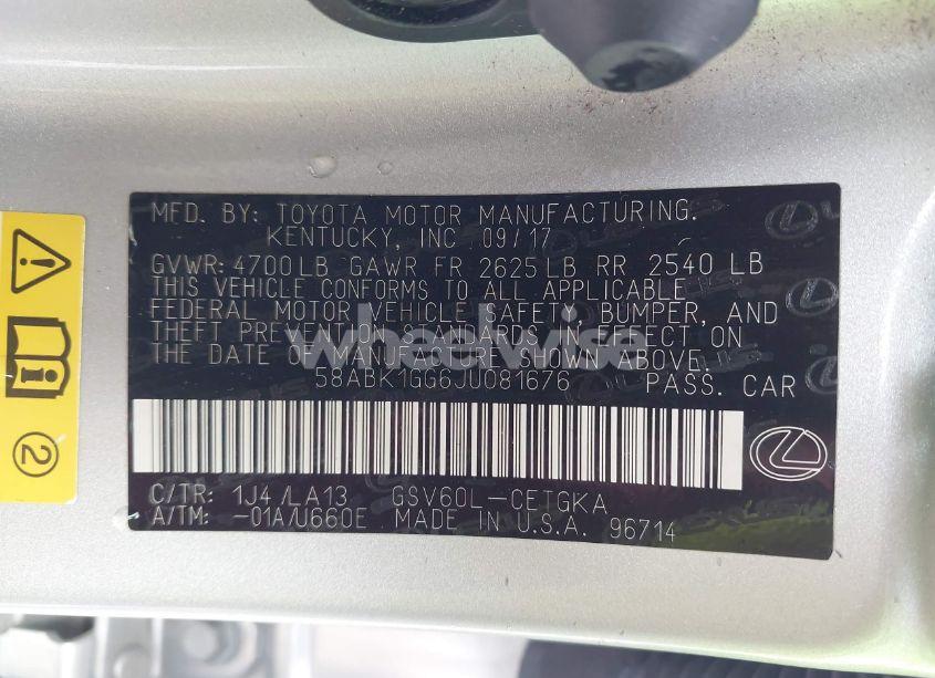 Photo 9 of 2018 Lexus Es 350 (VIN 58ABK1GG6JU081676)