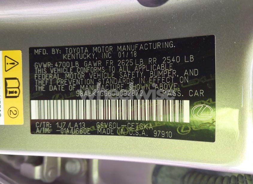 Photo 9 of 2018 Lexus Es 350 (VIN 58ABK1GG6JU092872)