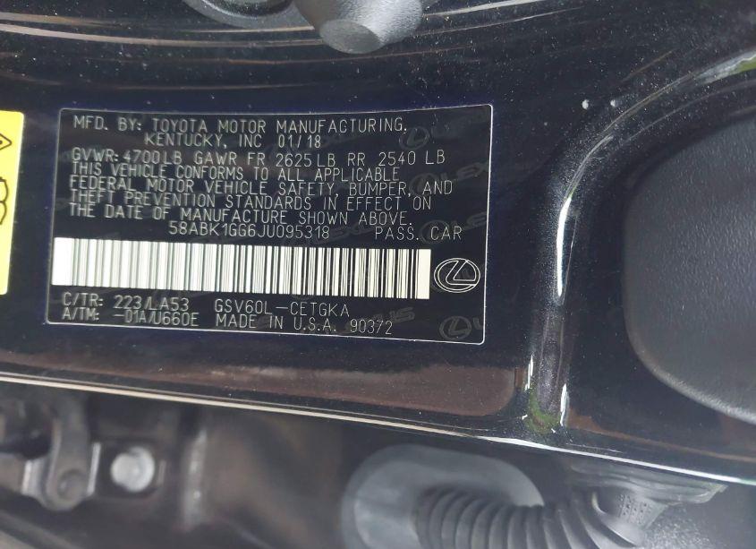 Photo 9 of 2018 Lexus Es 350 (VIN 58ABK1GG6JU095318)