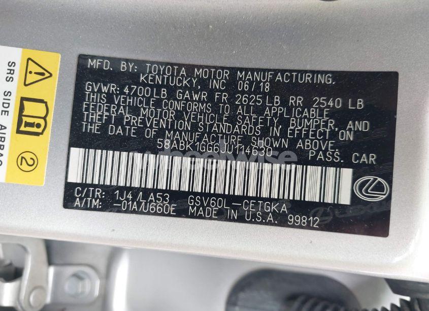 Photo 9 of 2018 Lexus Es 350 (VIN 58ABK1GG6JU114630)