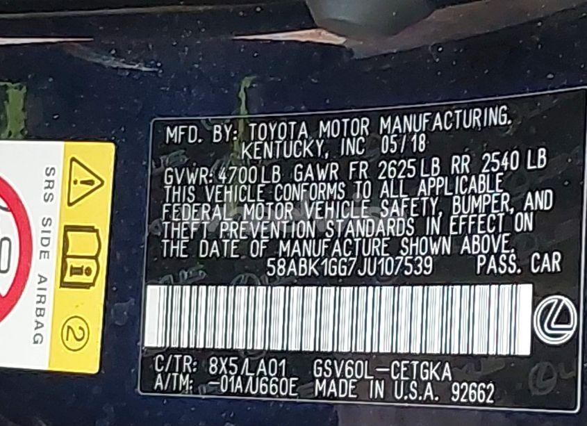 Photo 9 of 2018 Lexus Es 350 (VIN 58ABK1GG7JU107539)