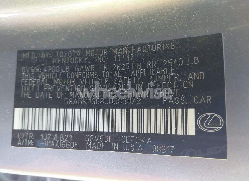 Photo 9 of 2018 Lexus Es 350 (VIN 58ABK1GG8JU083879)