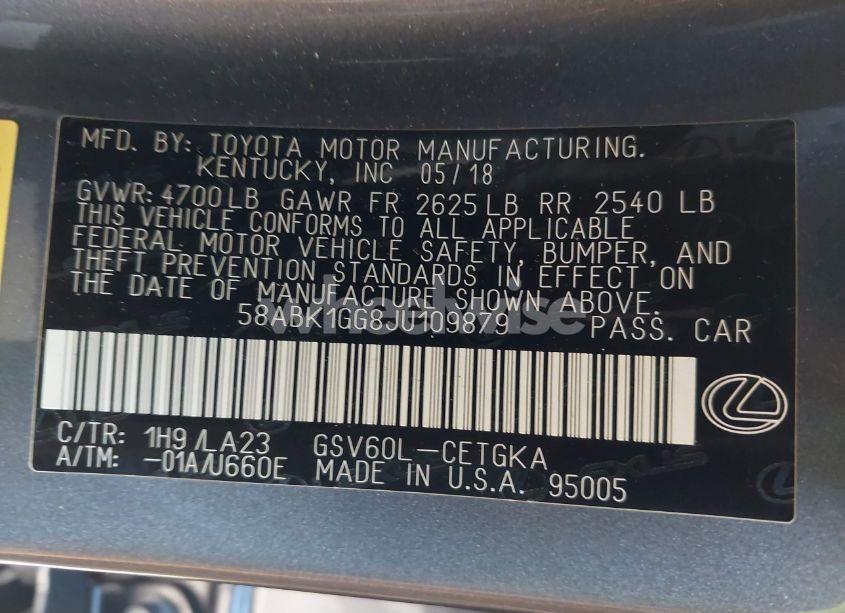 Photo 9 of 2018 Lexus Es 350 (VIN 58ABK1GG8JU109879)