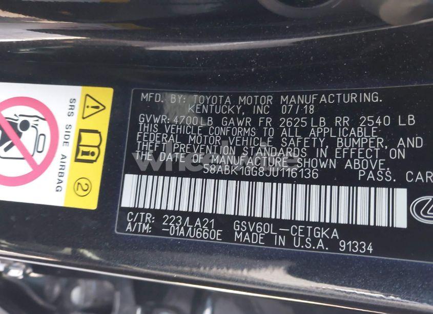 Photo 9 of 2018 Lexus Es 350 (VIN 58ABK1GG8JU116136)