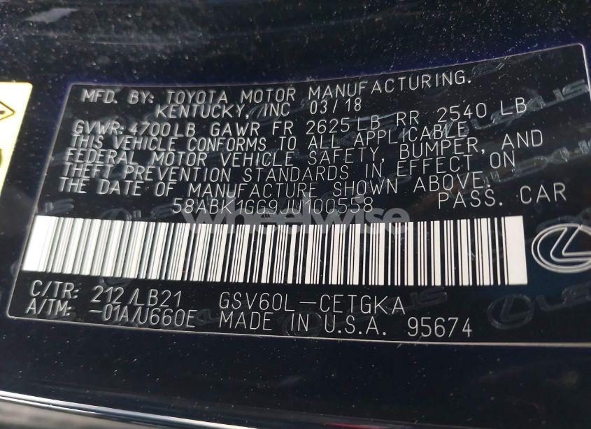 Photo 9 of 2018 Lexus Es 350 (VIN 58ABK1GG9JU100558)