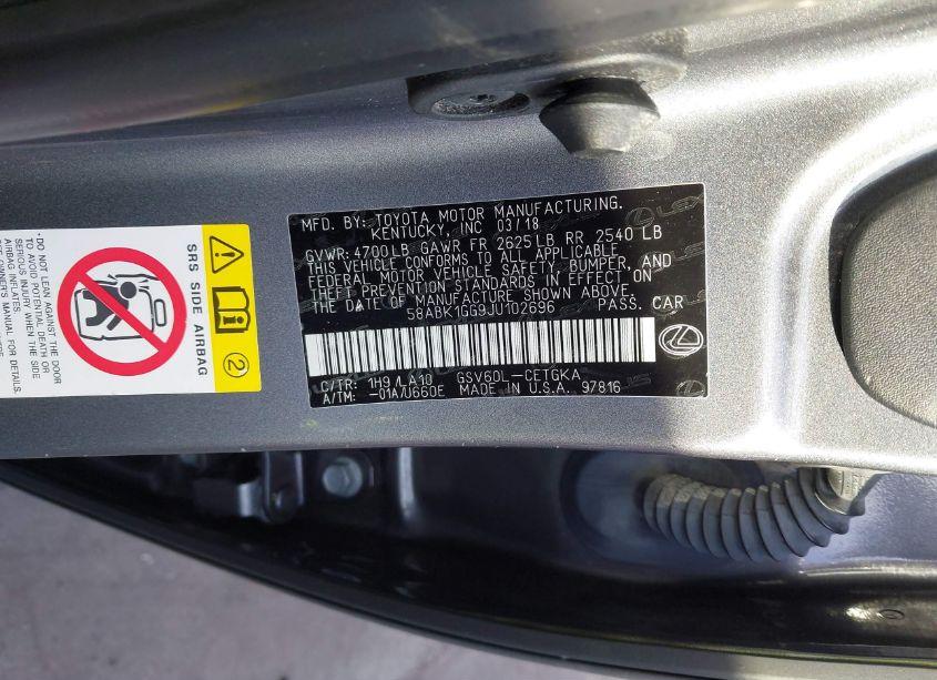 Photo 9 of 2018 Lexus Es 350 (VIN 58ABK1GG9JU102696)