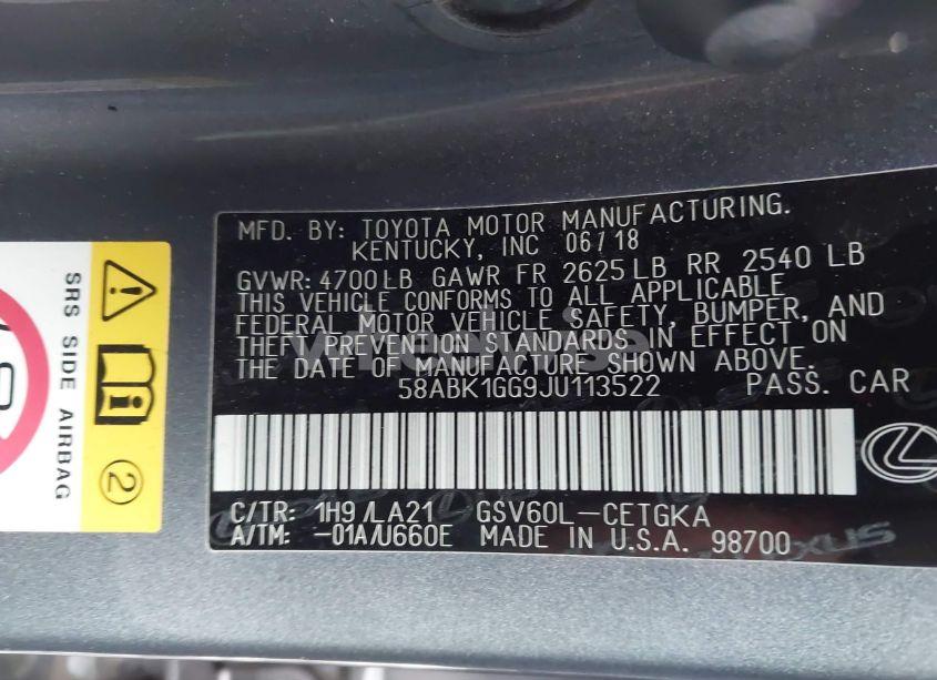 Photo 9 of 2018 Lexus Es 350 (VIN 58ABK1GG9JU113522)