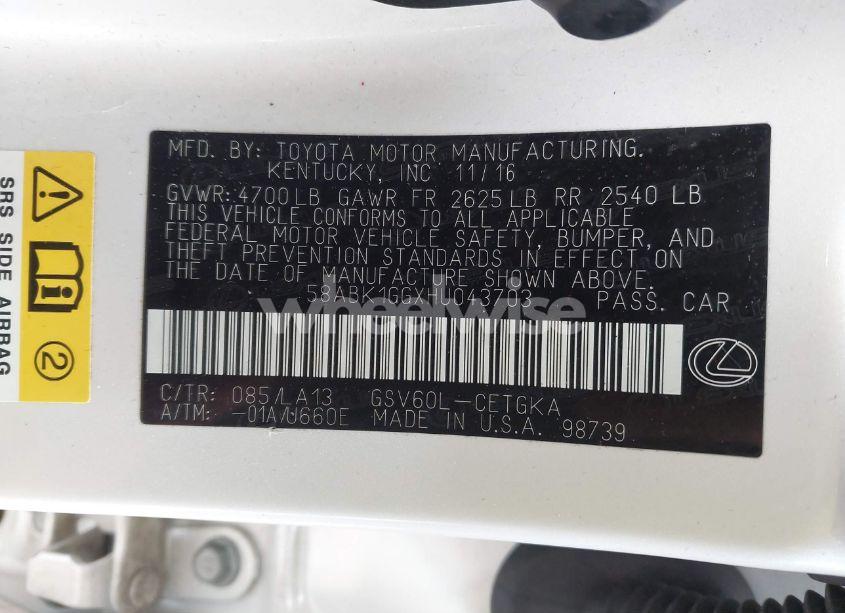 Photo 9 of 2017 Lexus Es 350 (VIN 58ABK1GGXHU043703)