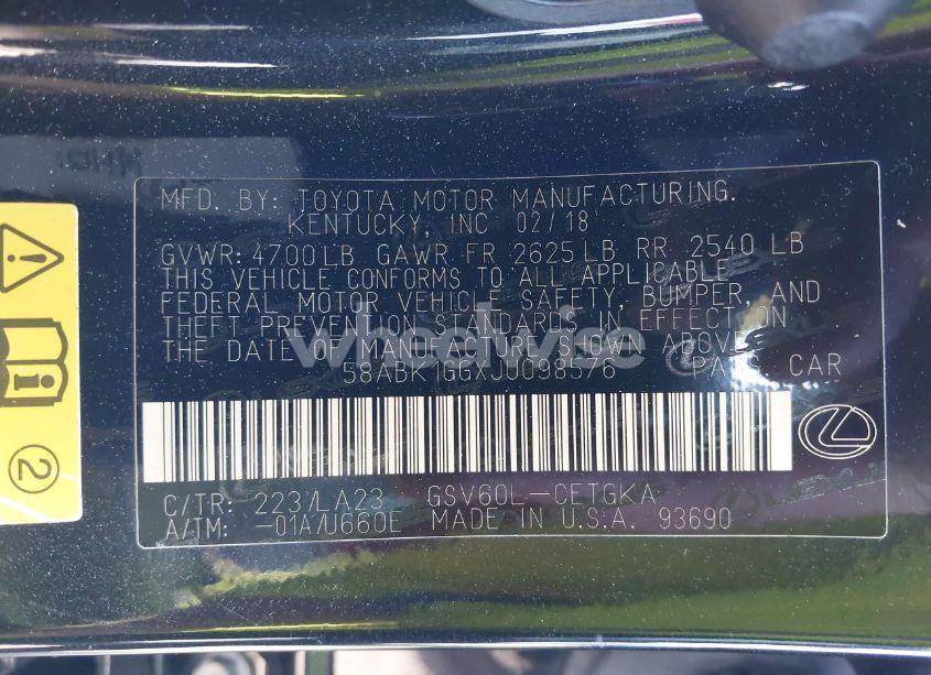 Photo 9 of 2018 Lexus Es 350 (VIN 58ABK1GGXJU098576)