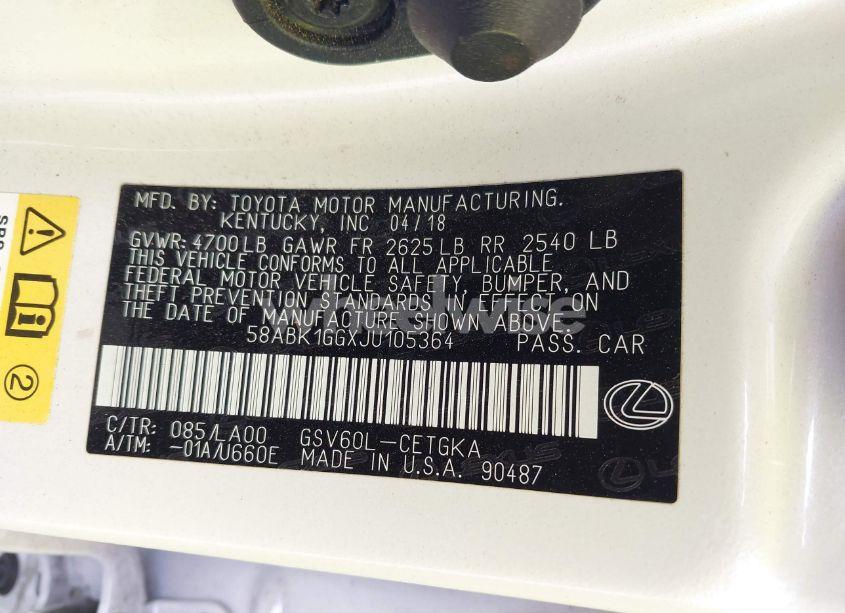 Photo 9 of 2018 Lexus Es 350 (VIN 58ABK1GGXJU105364)