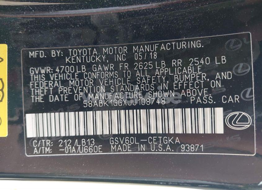 Photo 9 of 2018 Lexus Es 350 (VIN 58ABK1GGXJU108748)