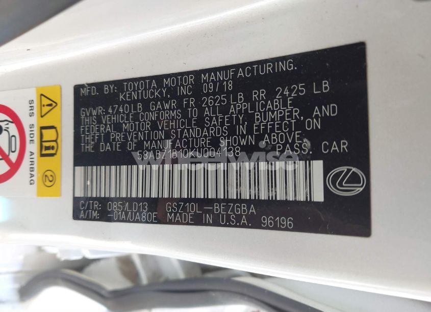 Photo 9 of 2019 Lexus Es 350 (VIN 58ABZ1B10KU004138)