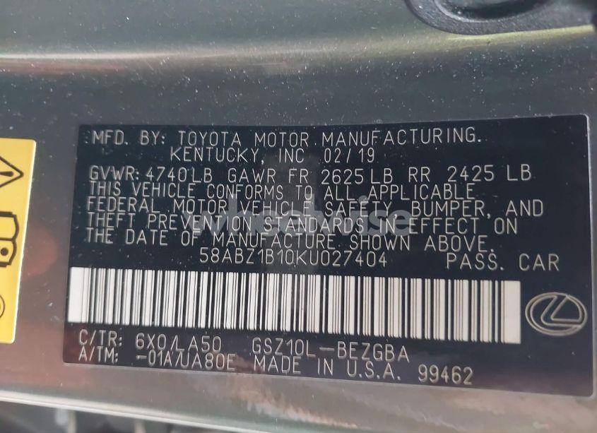 Photo 9 of 2019 Lexus Es 350 (VIN 58ABZ1B10KU027404)