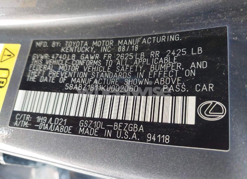 Photo 9 of 2019 Lexus Es 350 (VIN 58ABZ1B11KU002060)