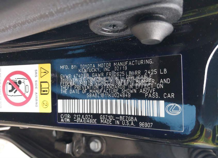 Photo 9 of 2019 Lexus Es 350 (VIN 58ABZ1B11KU024849)