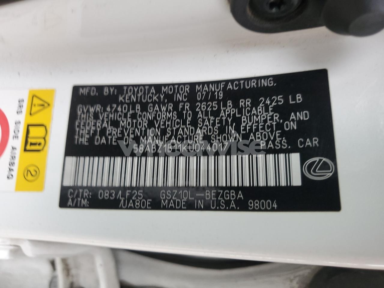 Photo 12 of 2019 LEXUS ES 350 (VIN 58ABZ1B11KU044017)