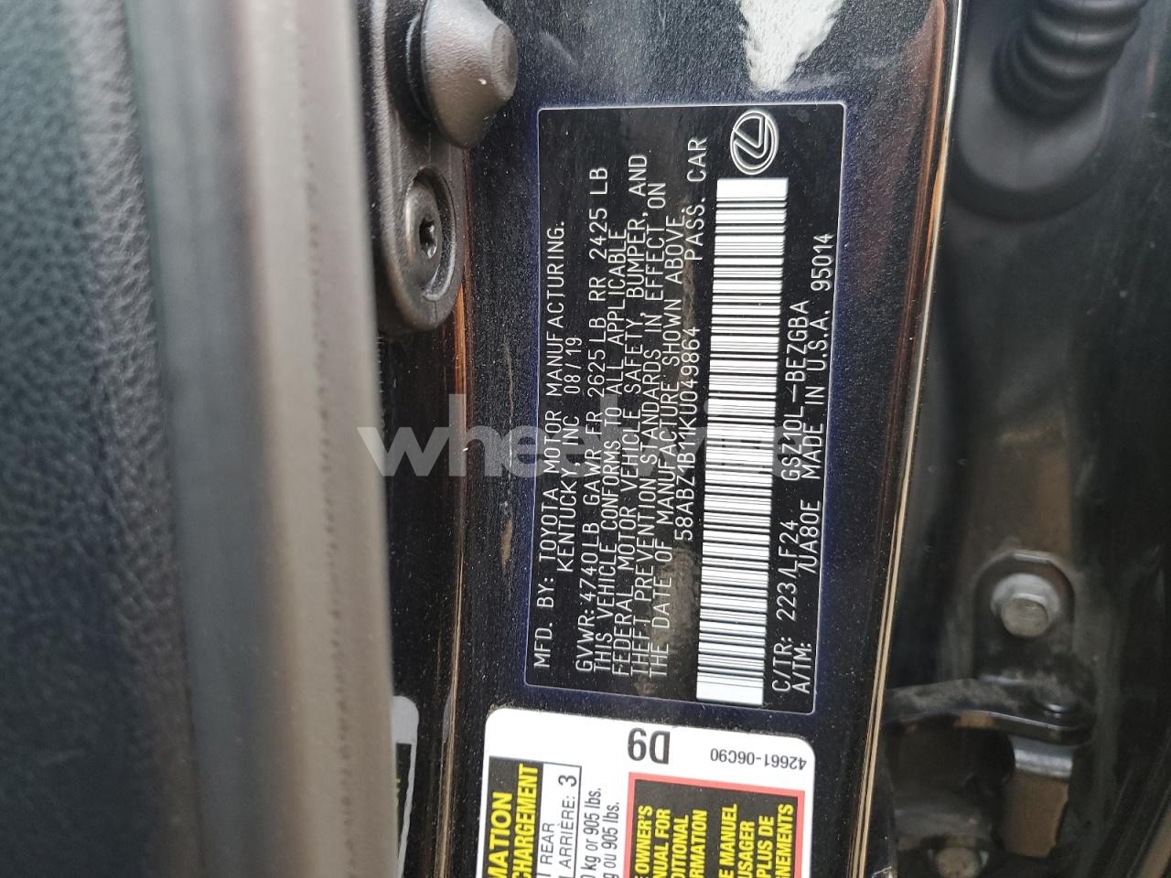 Photo 13 of 2019 LEXUS ES 350 (VIN 58ABZ1B11KU049864)