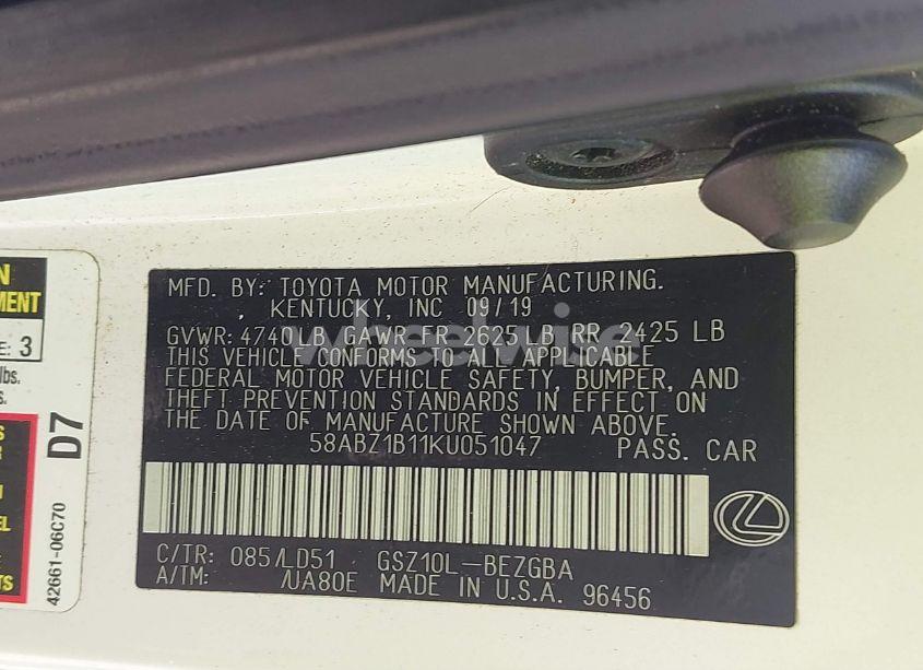 Photo 9 of 2019 Lexus Es 350 (VIN 58ABZ1B11KU051047)