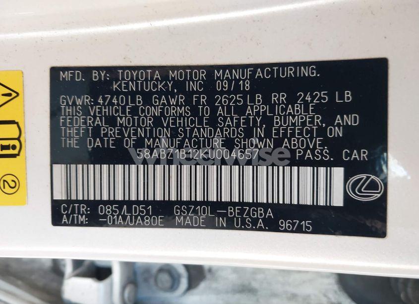 Photo 9 of 2019 Lexus Es 350 (VIN 58ABZ1B12KU004657)