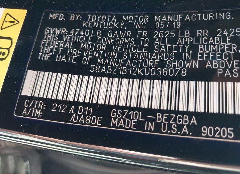 Photo 9 of 2019 Lexus Es 350 (VIN 58ABZ1B12KU038078)