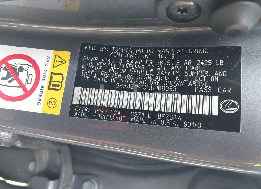 Photo 9 of 2019 Lexus Es 350 F SPORT (VIN 58ABZ1B13KU008085)