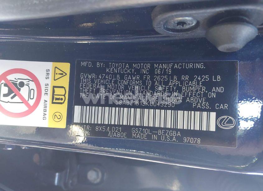 Photo 9 of 2019 Lexus Es 350 (VIN 58ABZ1B13KU043290)