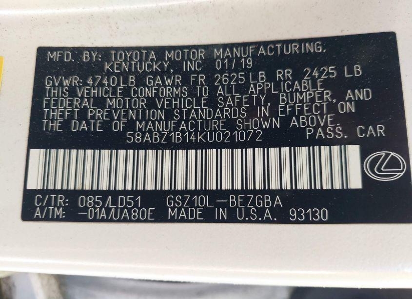 Photo 9 of 2019 Lexus Es 350 (VIN 58ABZ1B14KU021072)