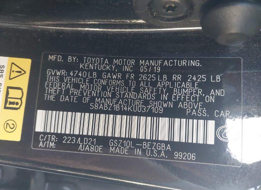 Photo 9 of 2019 Lexus Es 350 (VIN 58ABZ1B14KU037109)