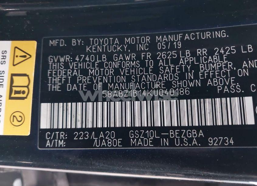 Photo 9 of 2019 Lexus Es 350 (VIN 58ABZ1B14KU040186)