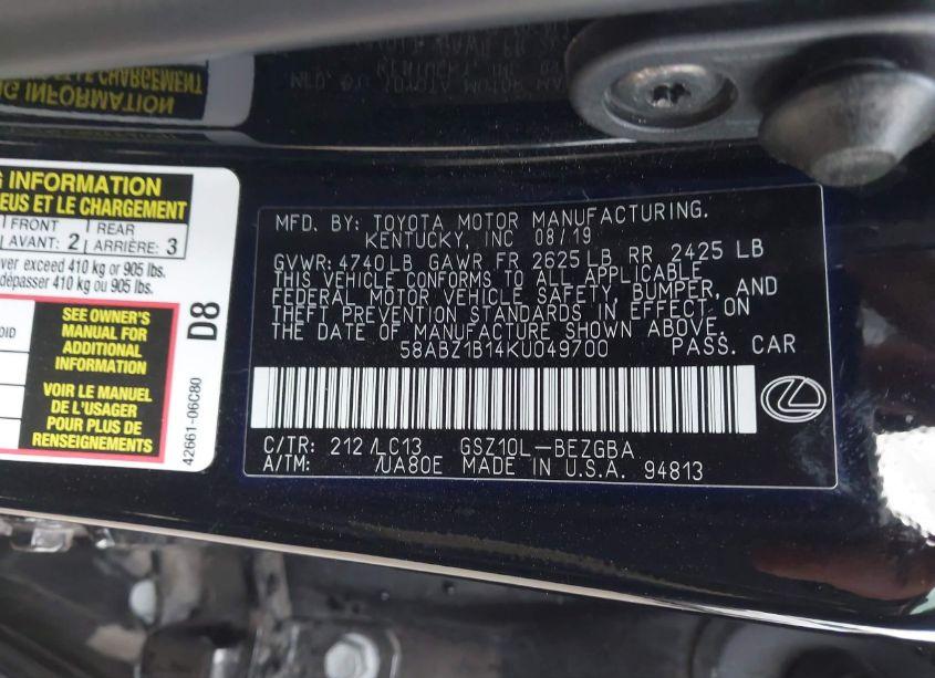 Photo 9 of 2019 Lexus Es 350 ULTRA LUXURY (VIN 58ABZ1B14KU049700)