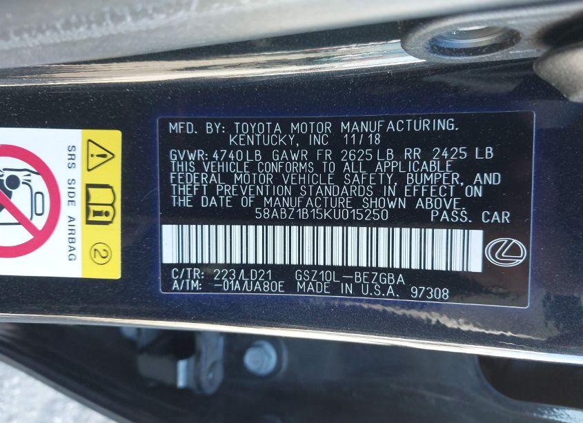 Photo 9 of 2019 Lexus Es 350 (VIN 58ABZ1B15KU015250)