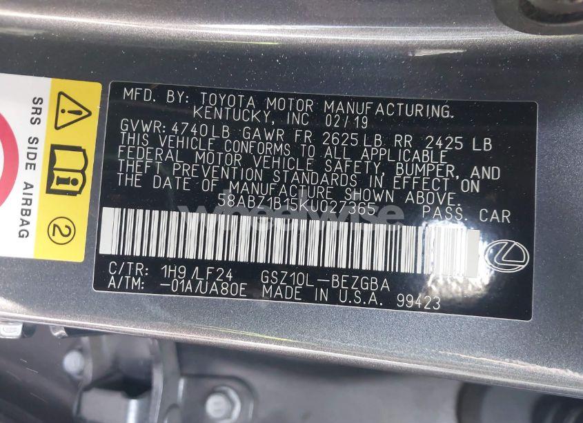 Photo 9 of 2019 Lexus Es 350 F SPORT (VIN 58ABZ1B15KU027365)