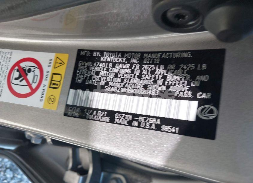 Photo 9 of 2019 Lexus Es 350 (VIN 58ABZ1B16KU026483)