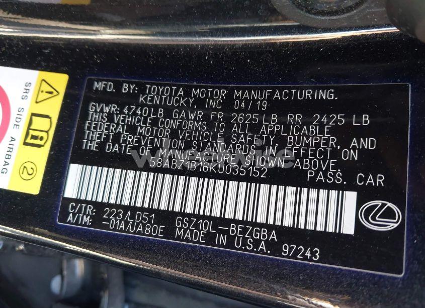 Photo 9 of 2019 Lexus Es 350 (VIN 58ABZ1B16KU035152)