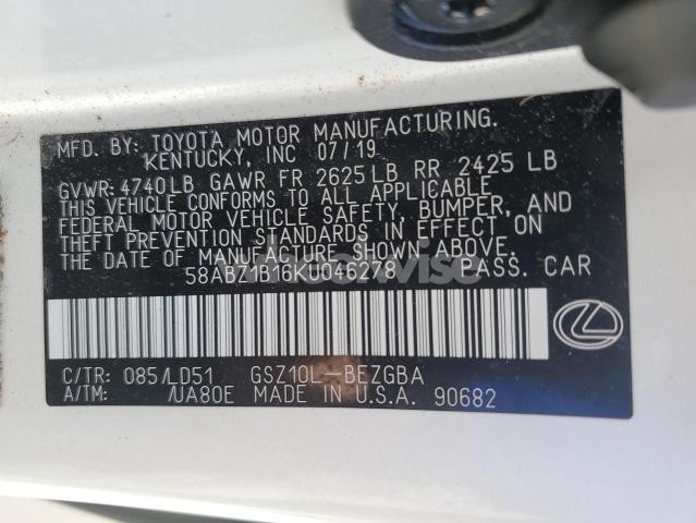 Photo 3 of 2019 LEXUS ES 350 (VIN 58ABZ1B16KU046278)